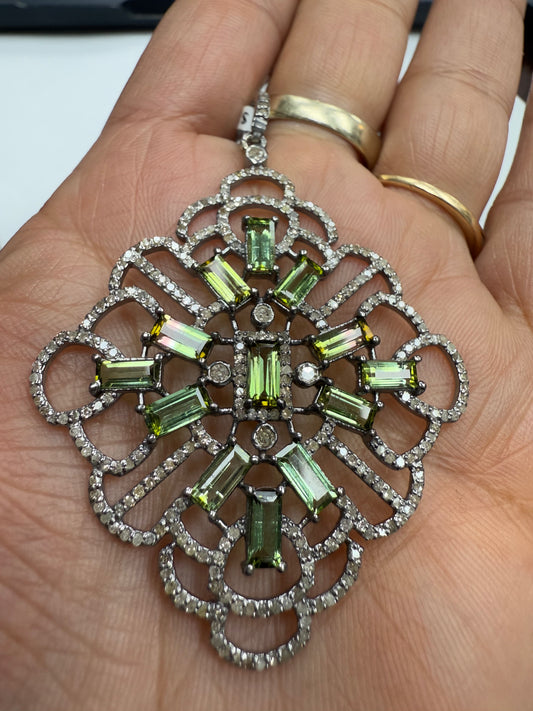Stone Silver Pave Diamond Pendant