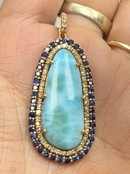 Larimar Sapphire Diamond Pendant