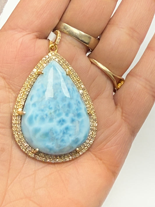 Larimar Drop Diamond Pendant
