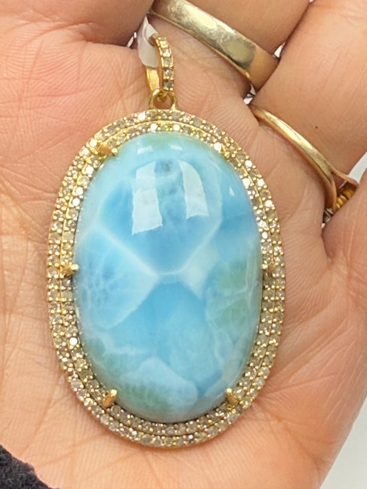 Larimar Oval Diamond Pendant