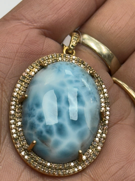 Larimar Oval Diamond Pendant