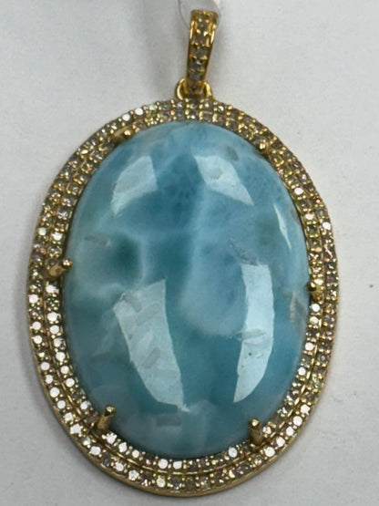 Larimar Oval Diamond Pendant