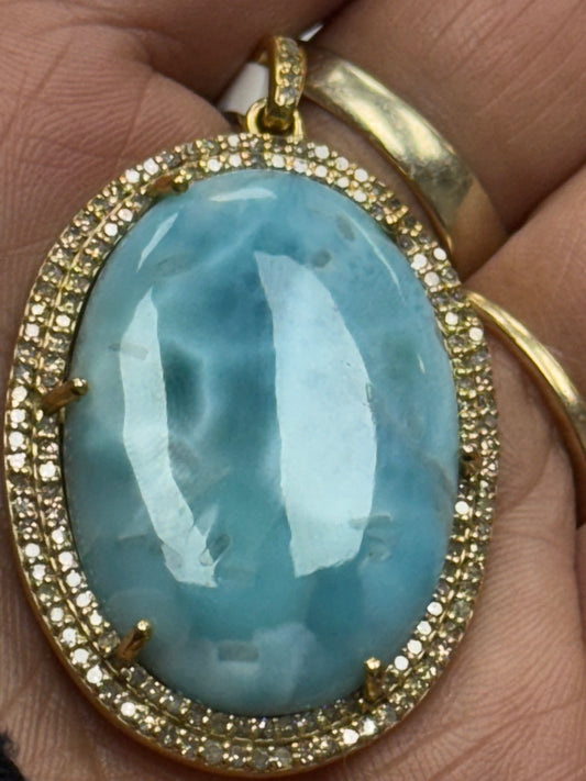 Larimar Oval Diamond Pendant