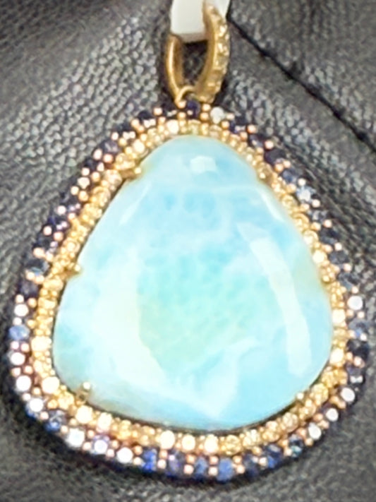 Larimar Sapphire Diamond Pendant