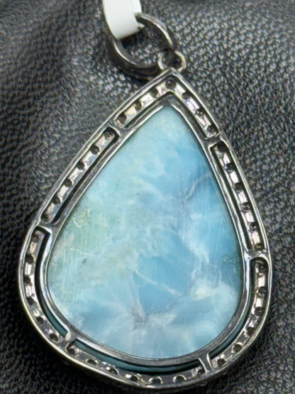 Larimar Drop Diamond Pendant