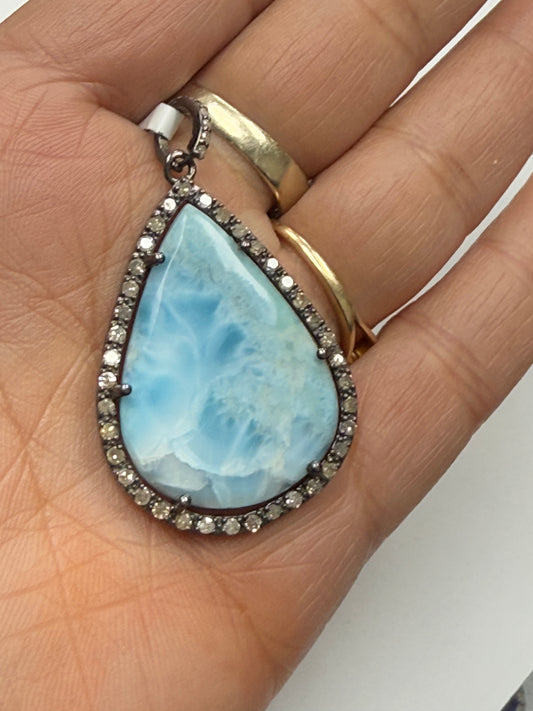 Larimar Drop Diamond Pendant