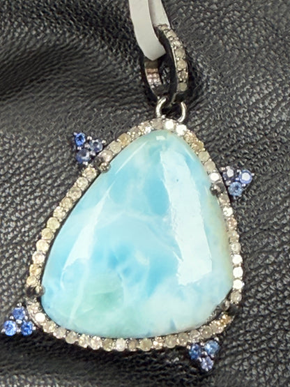 Larimar Sapphire  Diamond Pendant
