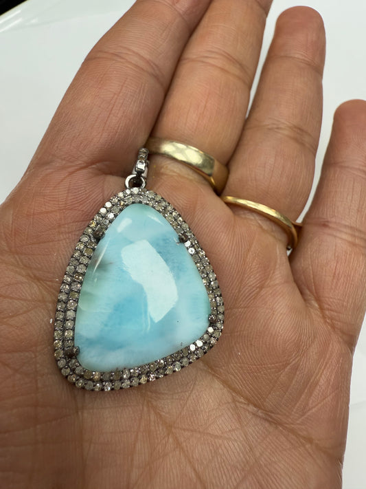 Larimar Sapphire Diamond Pendant