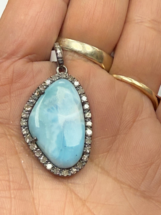 Larimar Diamond Pendant