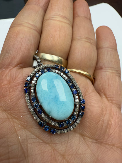 Larimar Sapphire Diamond Pendant