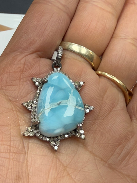 Larimar Diamond Pendant