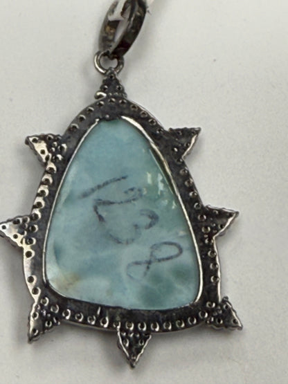 Larimar Sapphire Diamond Pendant