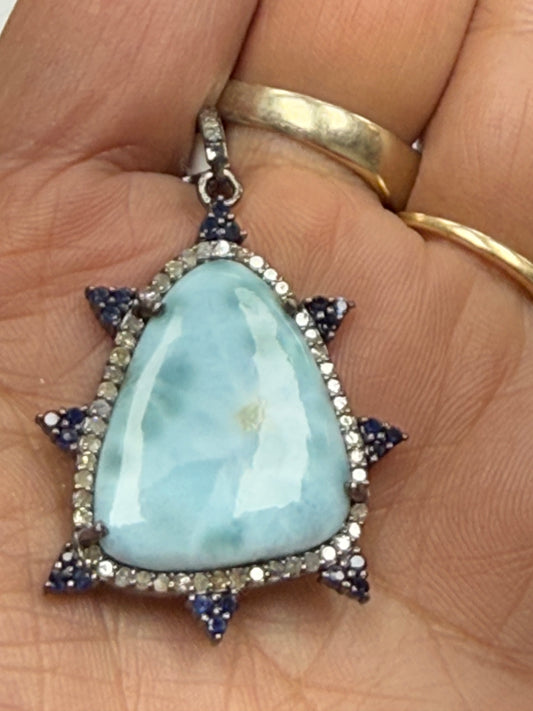 Larimar Sapphire Diamond Pendant