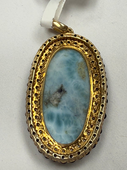 Larimar Sapphire Diamond Pendant