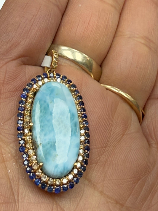 Larimar Sapphire Diamond Pendant