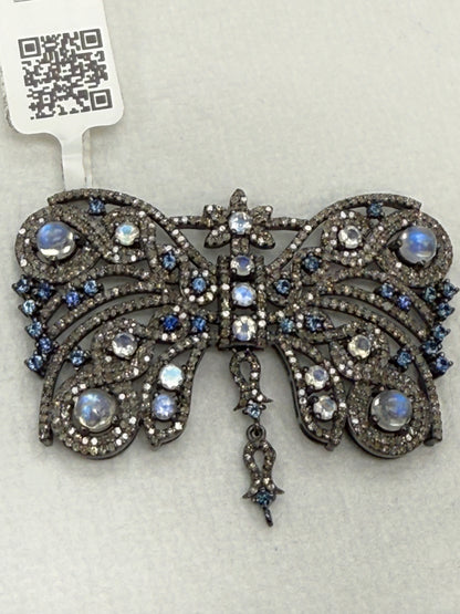 Butterfly Pave Diamond Pendant With Sapphire Stone