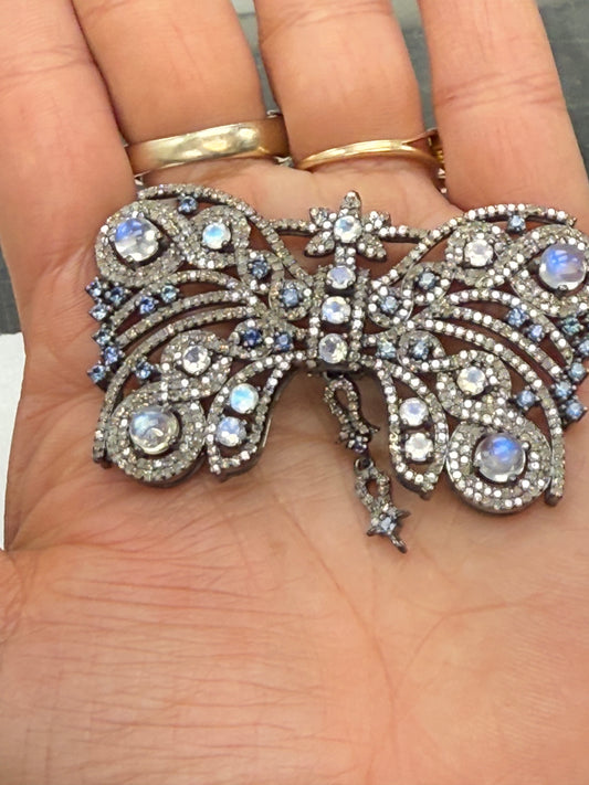 Butterfly Pave Diamond Pendant With Sapphire Stone
