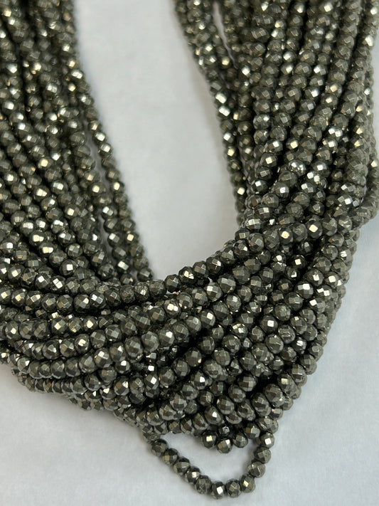 PYRITE NATURAL BEADS ROUND FACETED 3-4MM