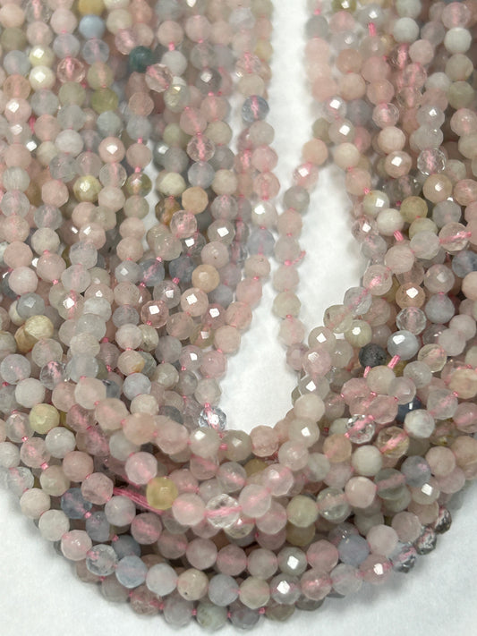 AQUMARINE MULTI NATURAL BEADS ROUND FACETED 3-4MM