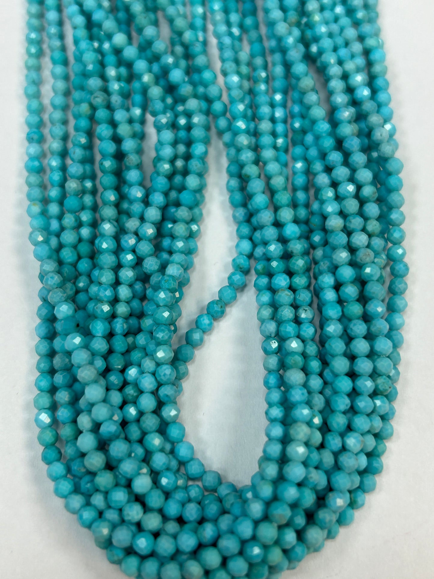 TURQUOISE BEADS ROUND FACETED 3-4MM