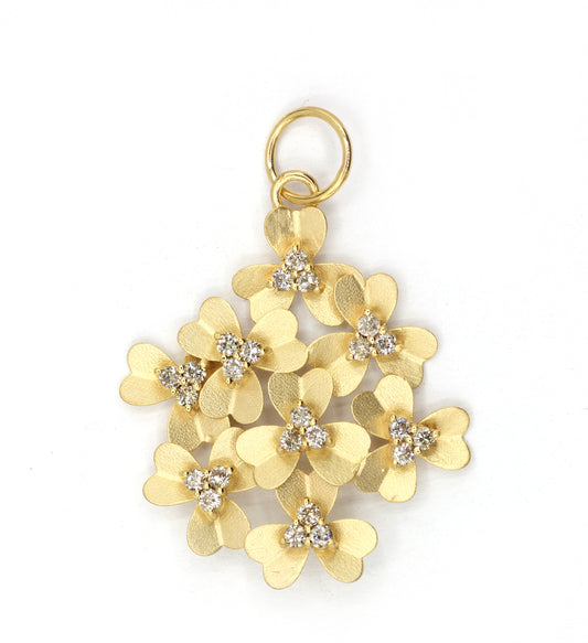 Heart Flower 14k Solid Gold Diamond Pendants.