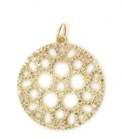 Round Star 14k Solid Gold Diamond Pendants.