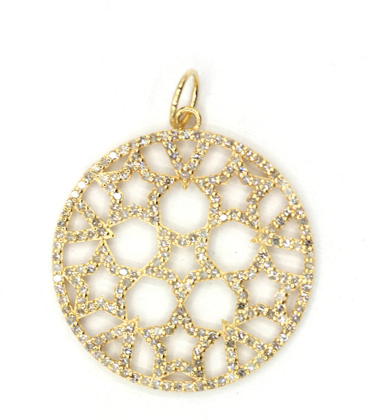 Round Star 14k Solid Gold Diamond Pendants.