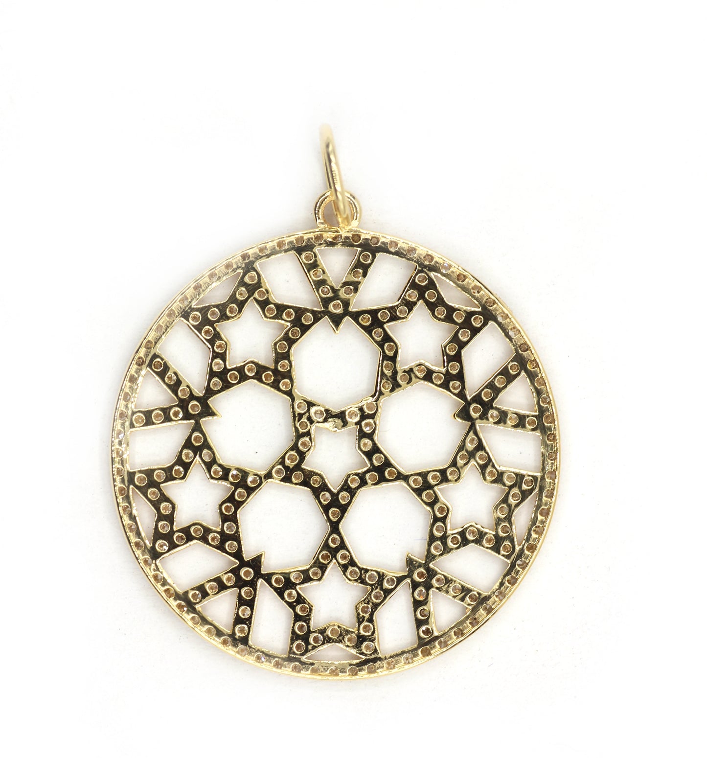 Round Star 14k Solid Gold Diamond Pendants.