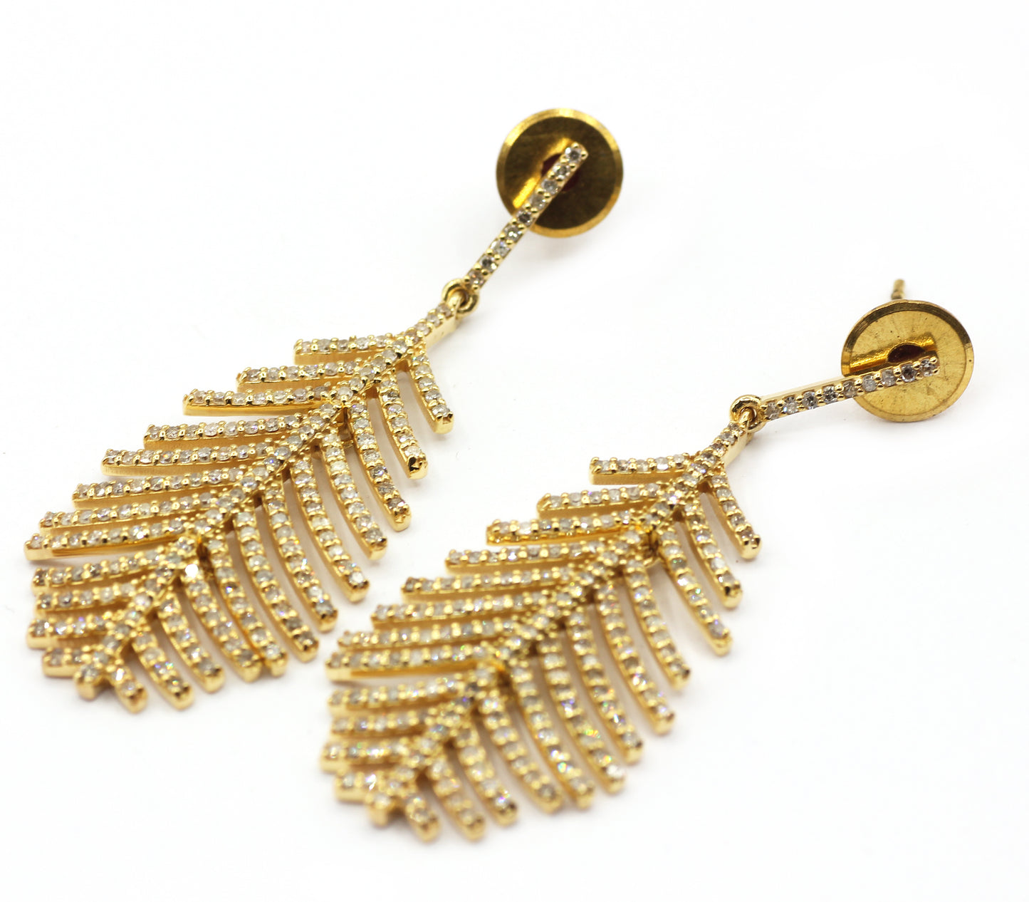 Leaf 14k Solid Gold Diamond Earring. Genuine handmade pave diamond Earring. 14k Solid Gold Diamond Earring..