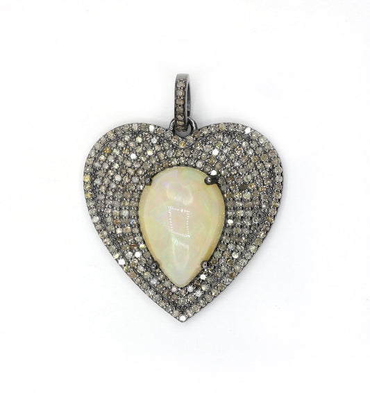 Heart Silver Pave Diamond Pendant