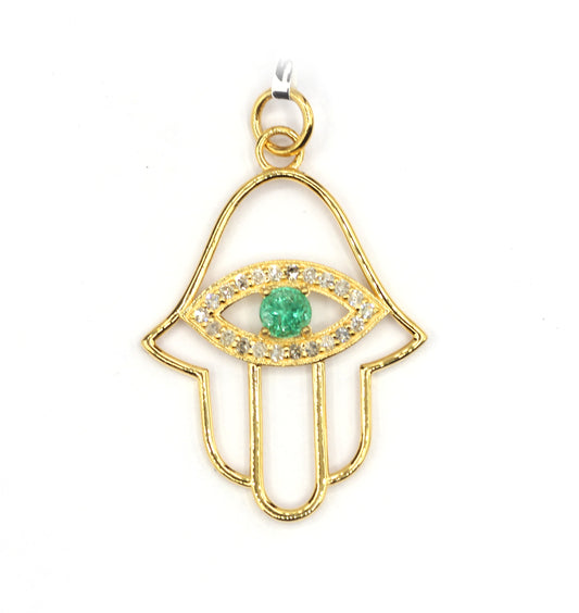 Hamsa hand 14k Solid Gold Diamond Pendants.