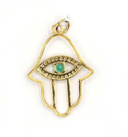 Hamsa hand 14k Solid Gold Diamond Pendants.
