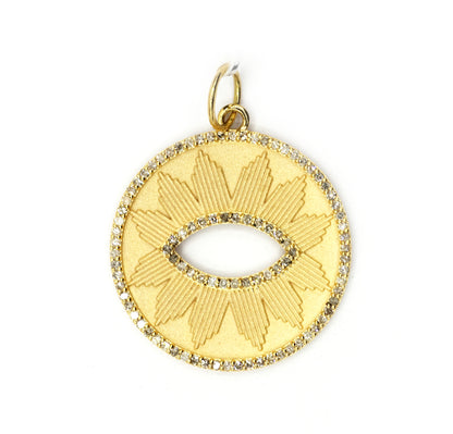 Round Evil Eye 14k Solid Gold Diamond Pendants.