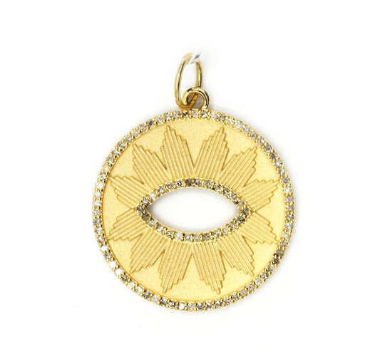 Round Evil Eye 14k Solid Gold Diamond Pendants.