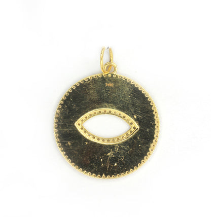 Round Evil Eye 14k Solid Gold Diamond Pendants.