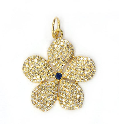 Flower 14k Solid Gold Diamond Pendants.