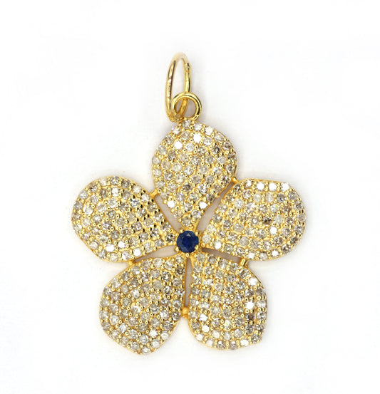 Flower 14k Solid Gold Diamond Pendants.