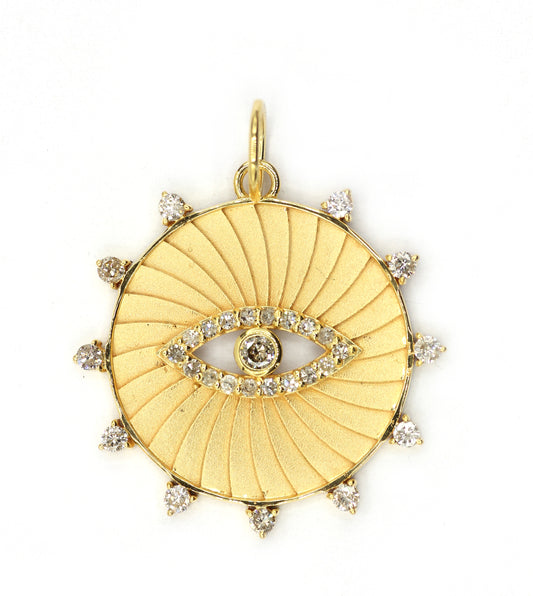 Round Evil Eye 14k Solid Gold Diamond Pendants.