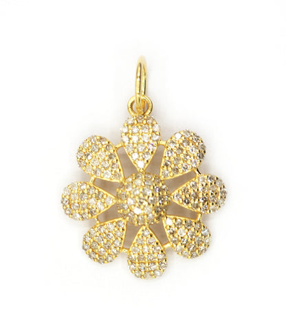 Flower 14k Solid Gold Diamond Pendants.
