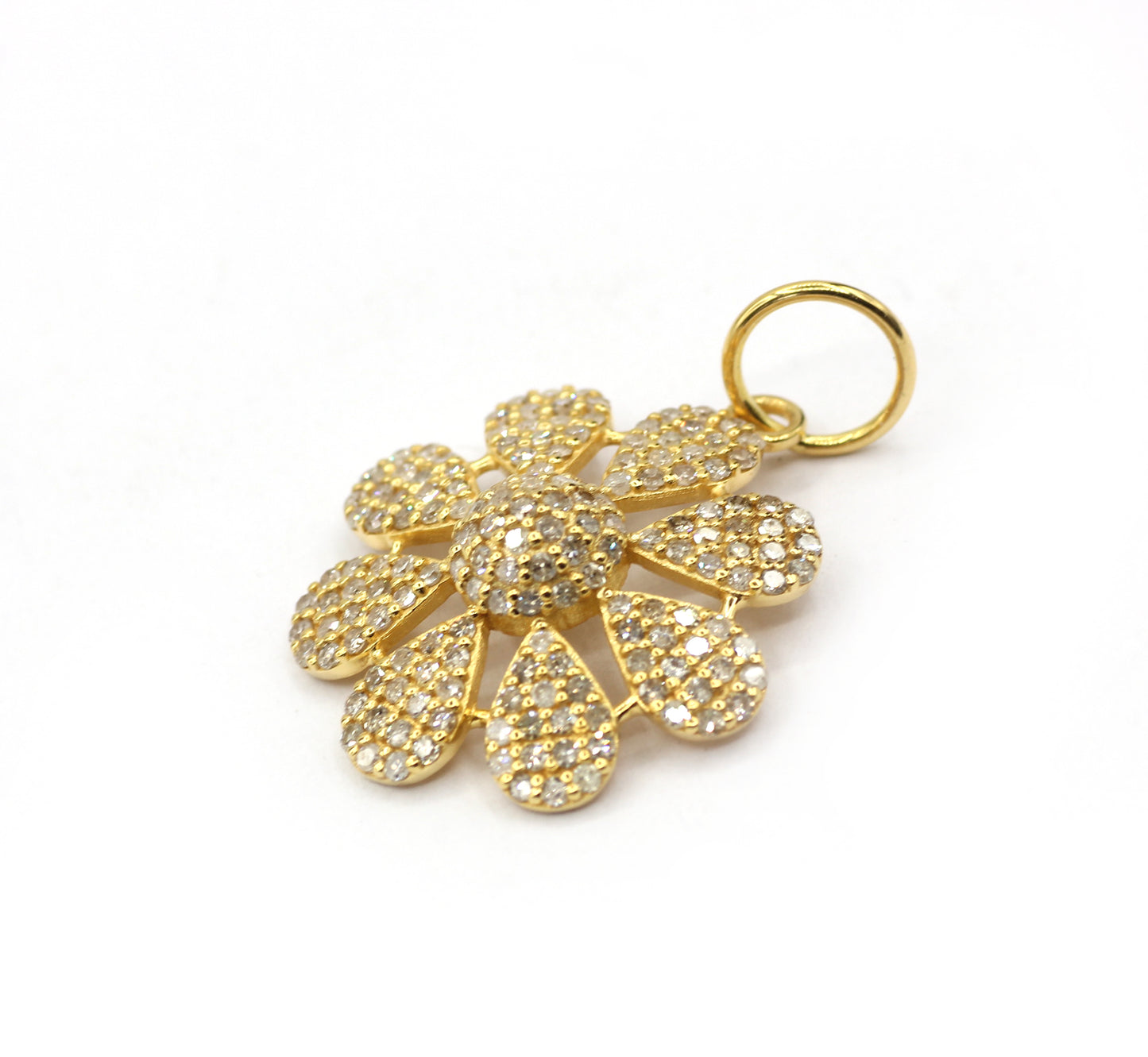 Flower 14k Solid Gold Diamond Pendants.