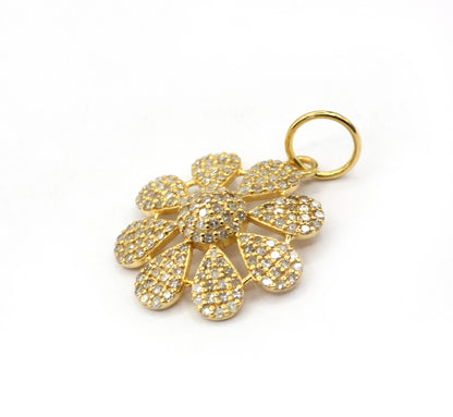 Flower 14k Solid Gold Diamond Pendants.