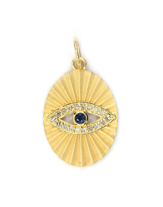 Oval Evil Eye 14k Solid Gold Diamond Pendants.