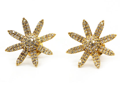 Flower 14k Solid Gold Diamond Earring. Genuine handmade pave diamond Earring. 14k Solid Gold Diamond Earring..