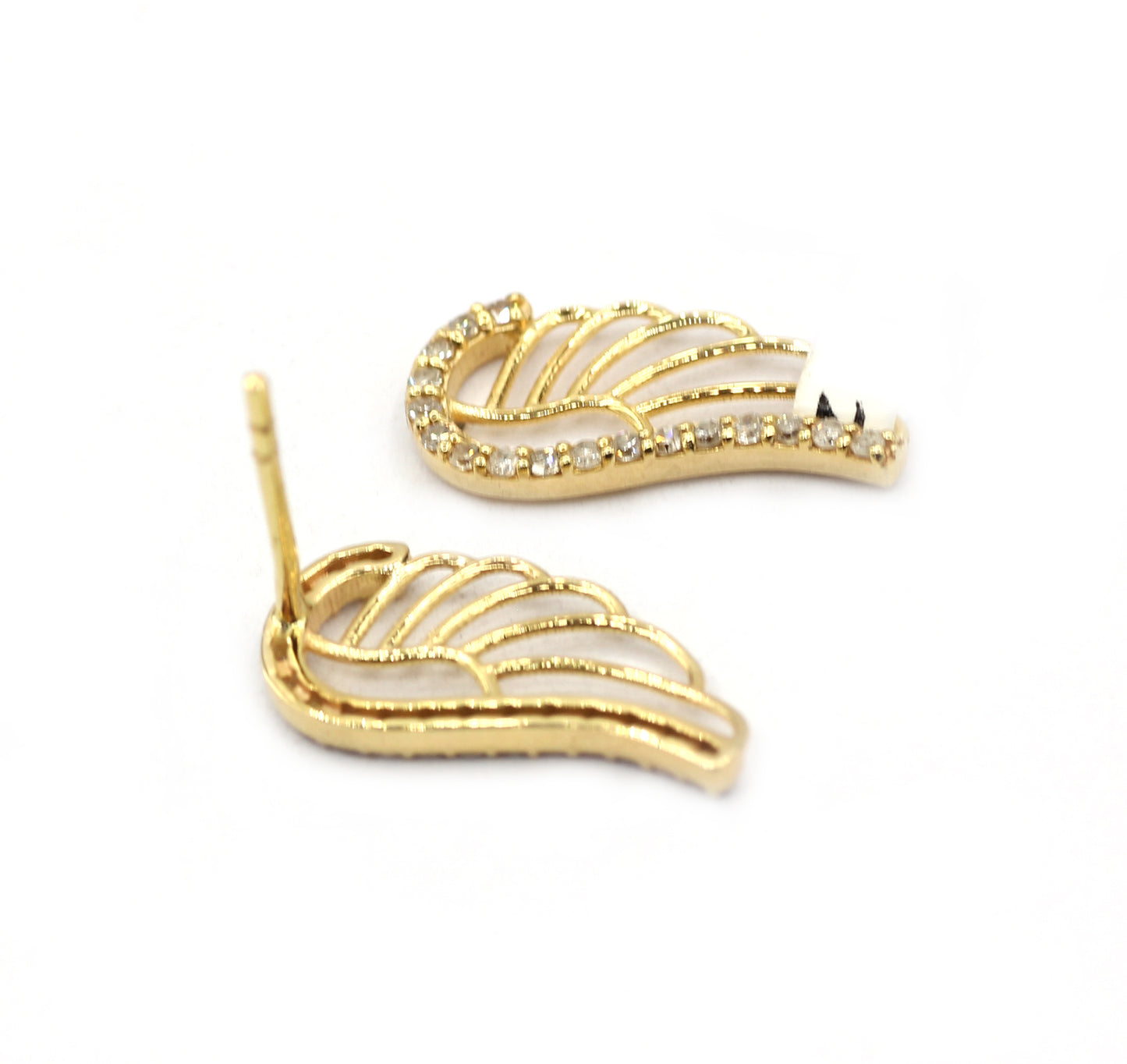 Wings 14k Solid Gold Diamond Stud Earring. Genuine handmade pave diamond Earring. 14k Solid Gold Diamond Earring..