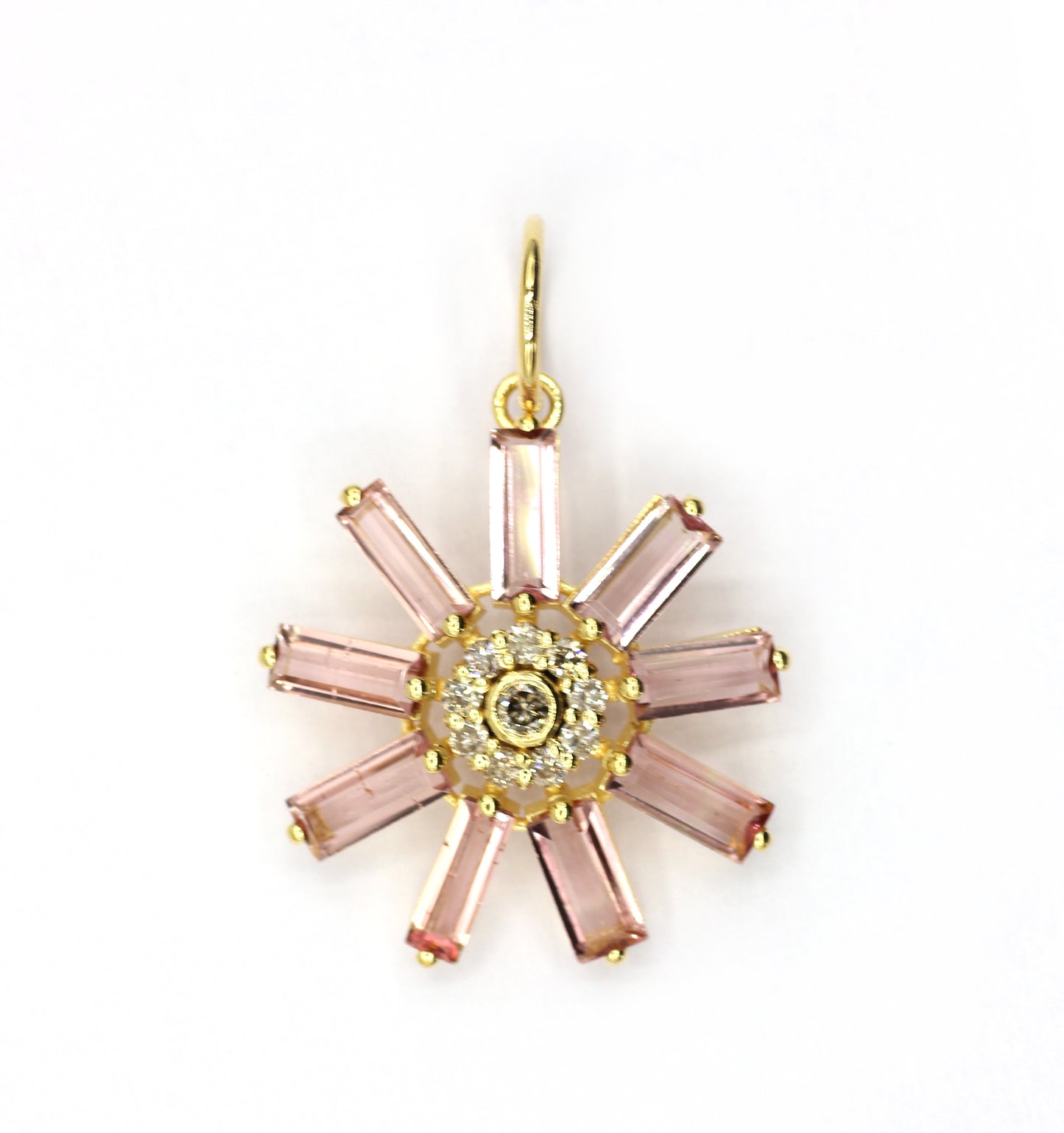Flower 14k Solid Gold Diamond Pendants.