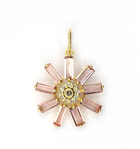 Flower 14k Solid Gold Diamond Pendants.