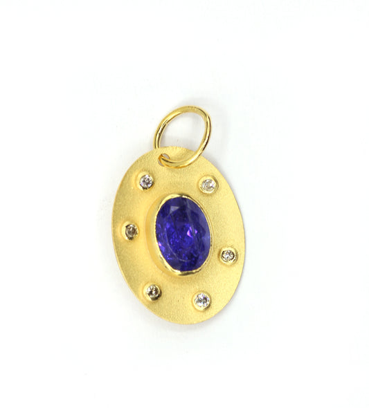 Oval 14k Solid Gold Diamond Pendants.