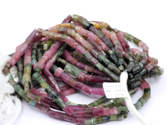 Multi Color Tourmaline Beads Faceted Tube