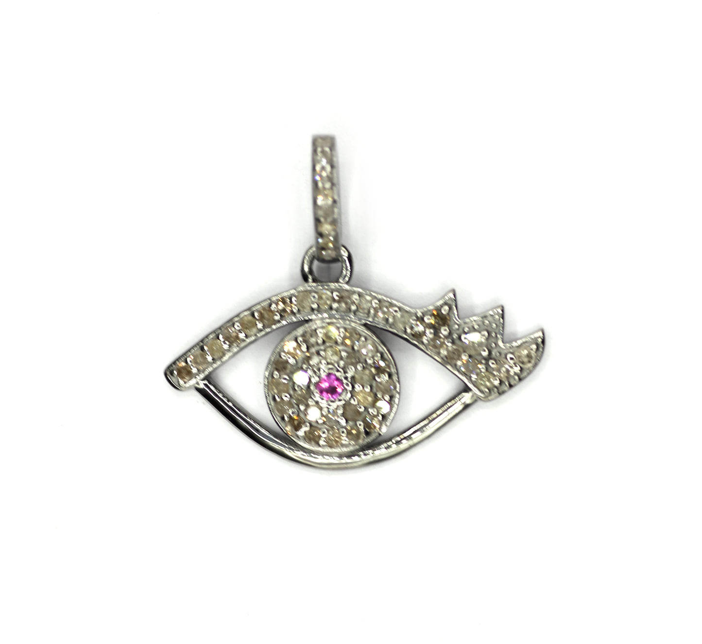 Evil Eye Silver Pave Diamond Pendant