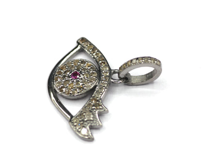 Evil Eye Silver Pave Diamond Pendant
